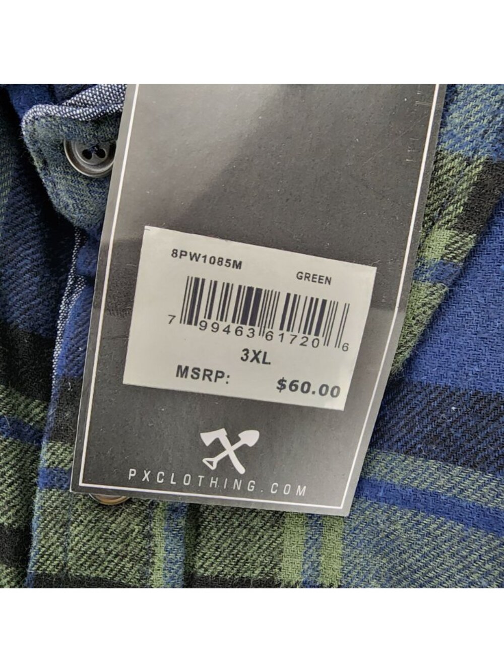 PX Shirt Mens XXXL Blue Plaid Flannel Long Sleeve Button Up *NWT* - Picture 3 of 10